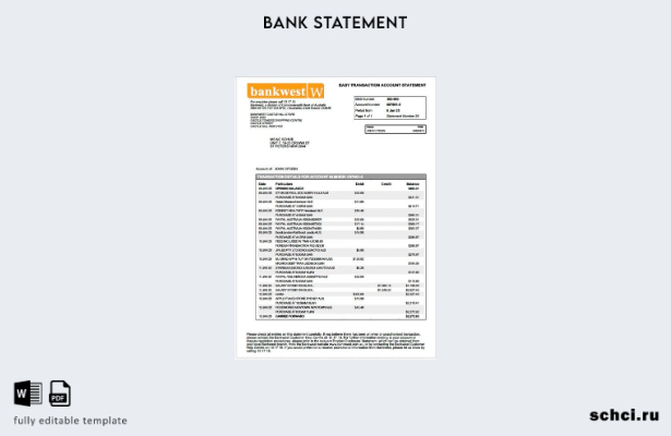 цифровая загрузка шаблона выписки со счета Australia Bankwest
